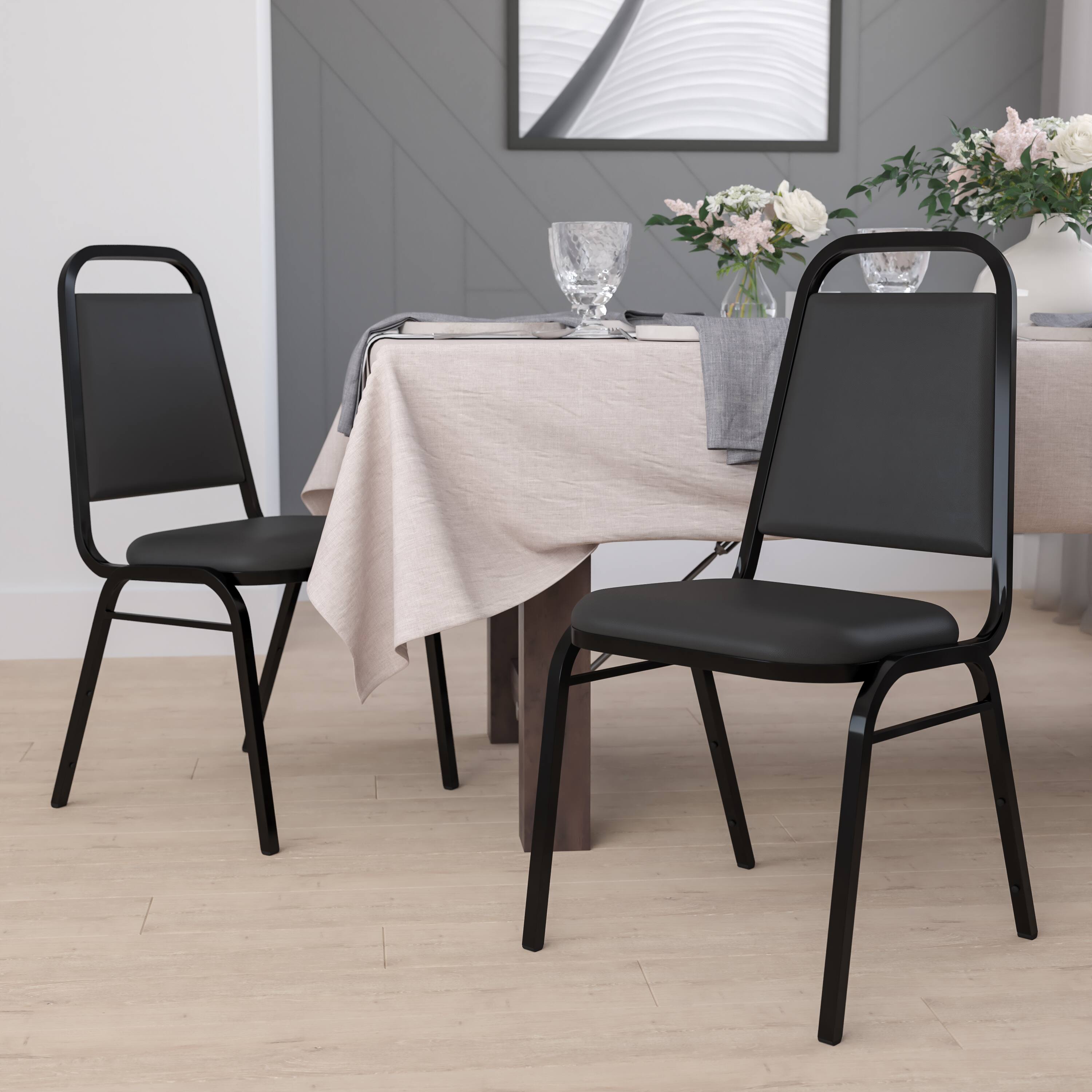 Alt View 12. Alamont Home - Hercules 4PK Trapezoidal Back Stacking Banquet Chair in Black Vinyl with 1.5" Thick Seat - Black Vinyl/Black Frame.