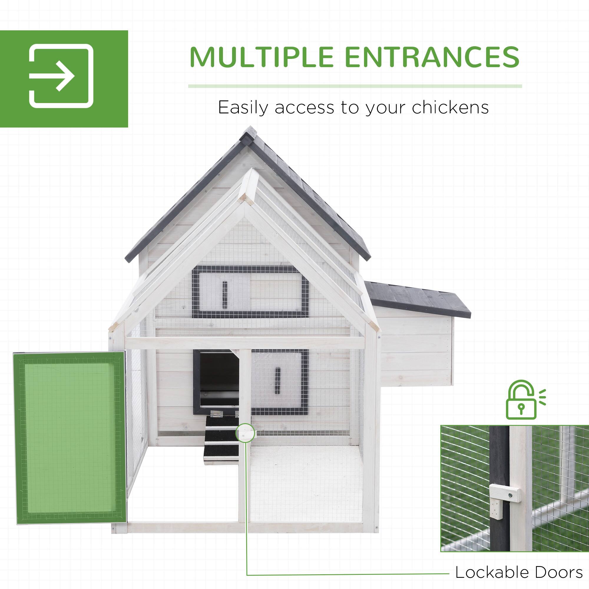MULTIPLE ENTRANCES  
Easily access to your chickens  

Lockable Doors