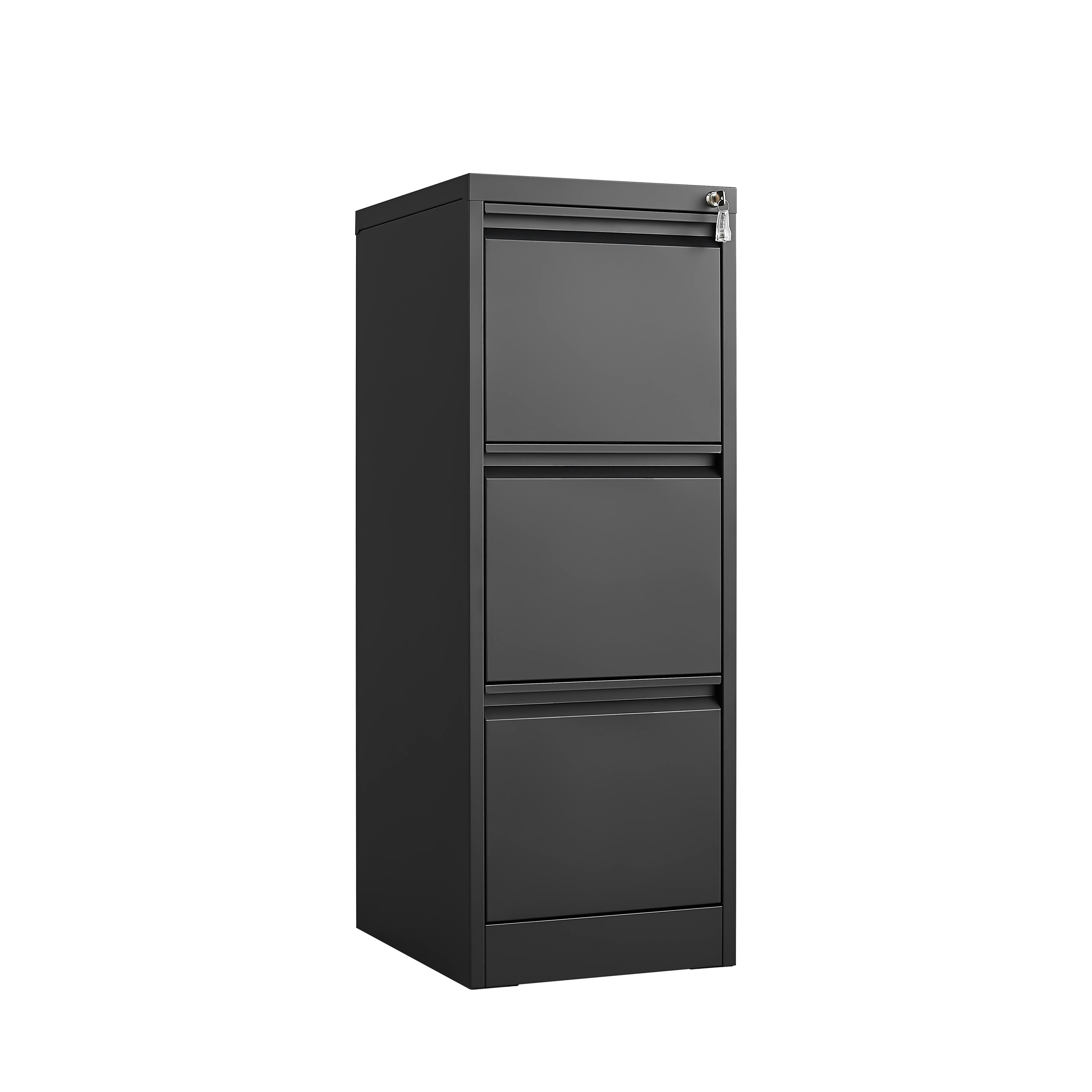 Left. COWLOWN - 3 Drawer Lockable Metal Vertical File Cabinet Black Storage Organizer for Letter A4 Legal Size Files Home Office Use.