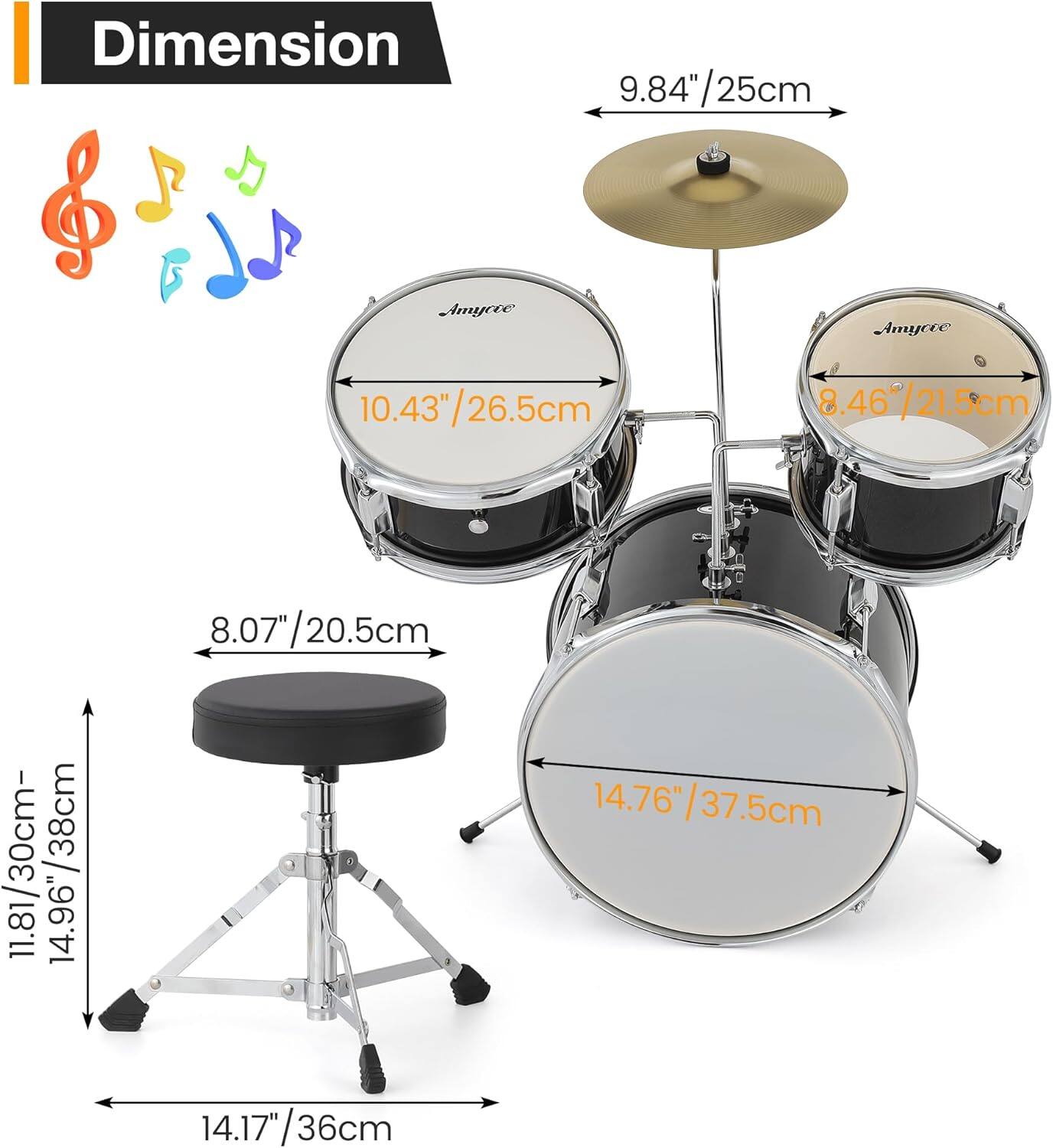 Dimension  
- 9.84" / 25cm  
- 10.43" / 26.5cm  
- 8.46" / 21.5cm  
- 14.76" / 37.5cm  
- 8.07" / 20.5cm  
- 14.17" / 36cm  
- 11.81" / 30cm  
- 14.96" / 38cm