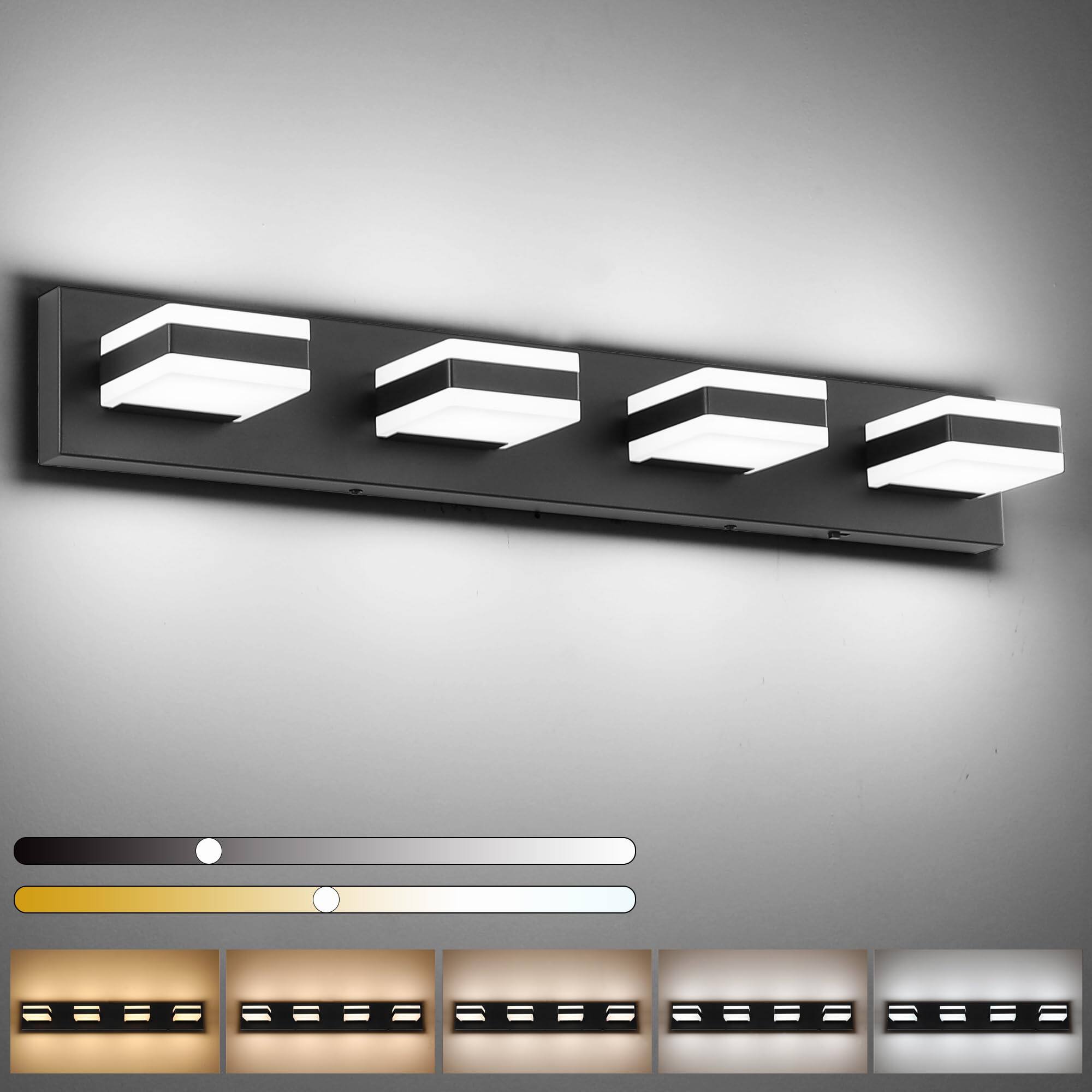 Front. Earthley Blooms - Bathroom Vanity Lights Brushed Nickel Led Lighting Light For Bath Above Mirror Cool k - Matt Black-5 Color Adjustable 30 inch.