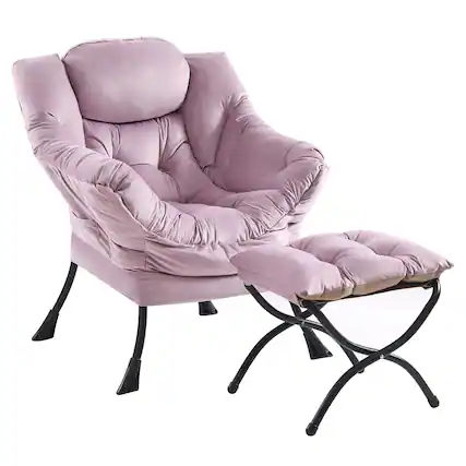 Front. JETRANSPORT - Lazy Chair With Ottoman Modern Reading Folding Footrest Comfortable Lounge Accent For Bedroom Study Living ... - Velvet Light Purple.