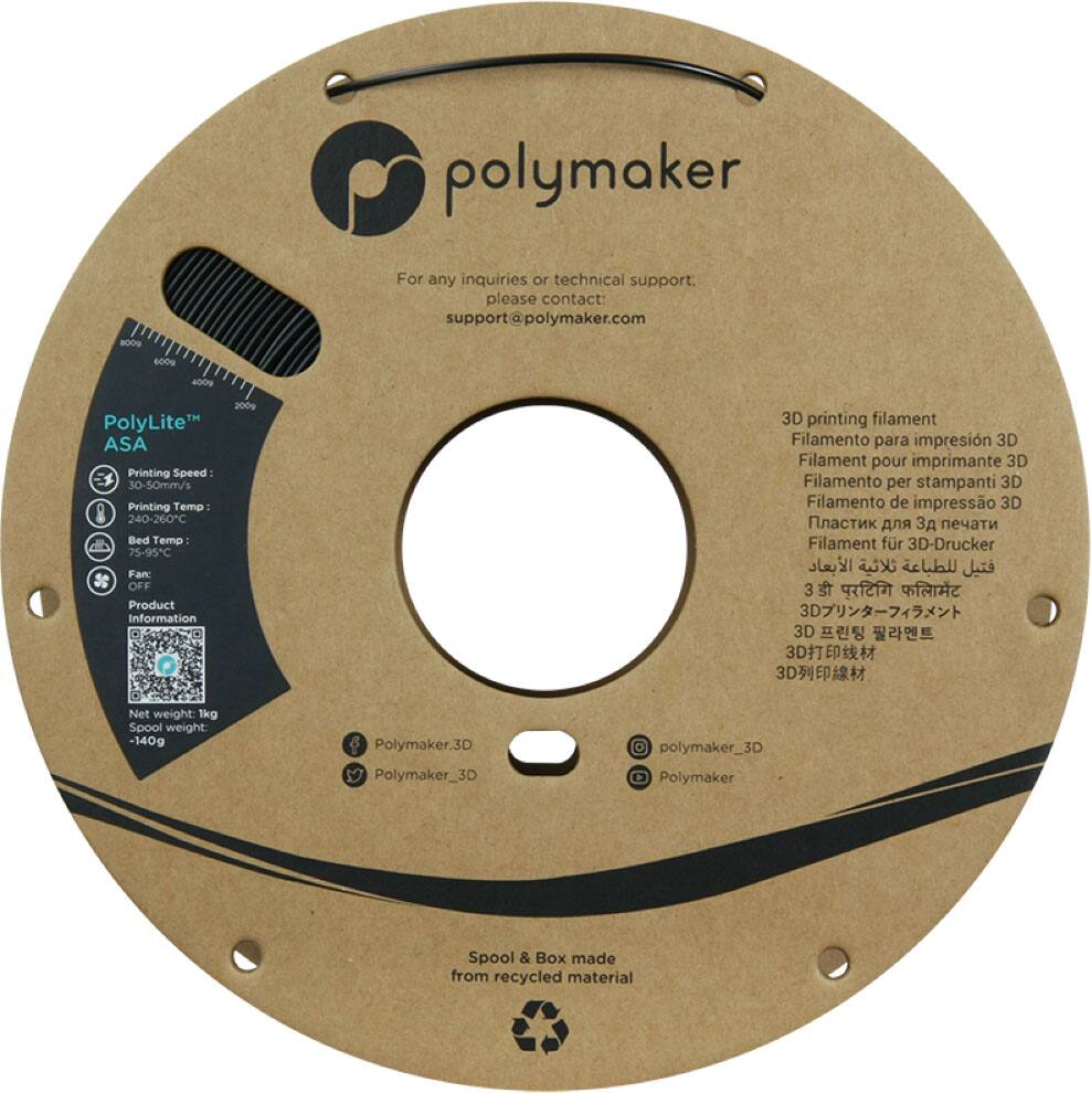 Polymaker 8000 600g 3D printing filament. For any inquiries or technical support, please contact: [support@polymaker.com](mailto:support@polymaker.com). 3D printing filament. Filamento para impresión 3D. Filament pour imprimante 3D. Filamento per stampanti 3D. Frlamento de impresso 3D. Filament fr 3D-Drucker. Polymaker.3D Polymaker Spool & Box made from recycled material.