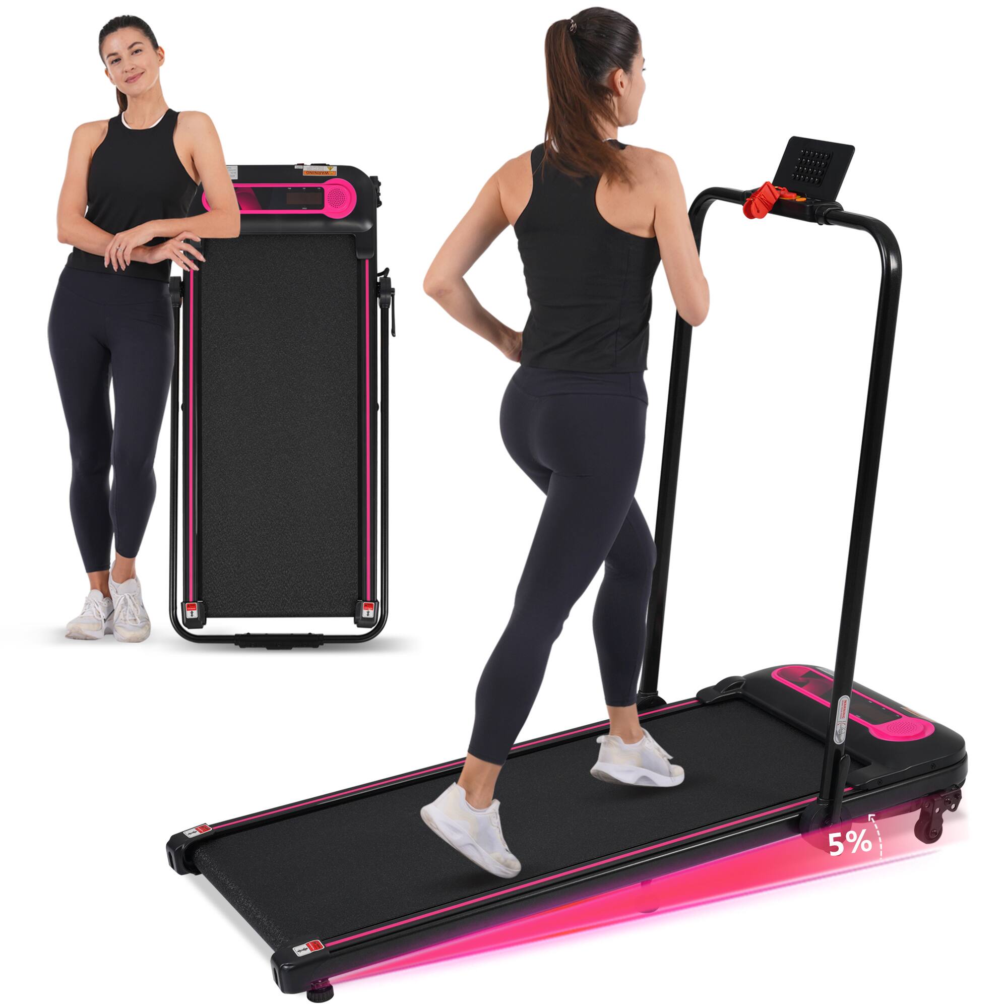 Front. Spaco - Spaco 2.5HP Under Desk Treadmill, 300LBS Folding Walking Pad, 0.5-7.5MPH with Incline, for Home Office Walking Jogging - Pink+Black.