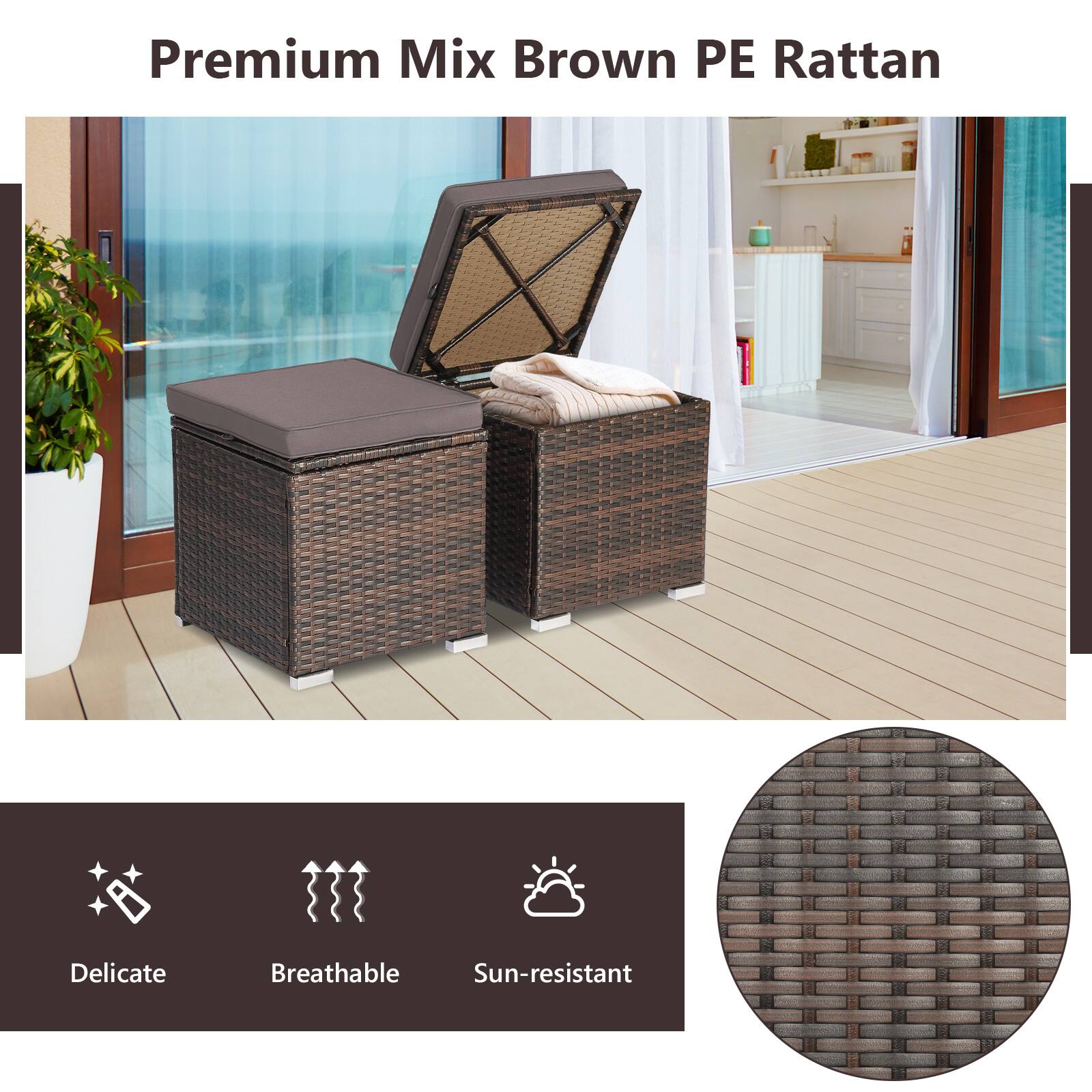 Premium Mix Brown PE Rattan Delicate Breathable Sun-resistant