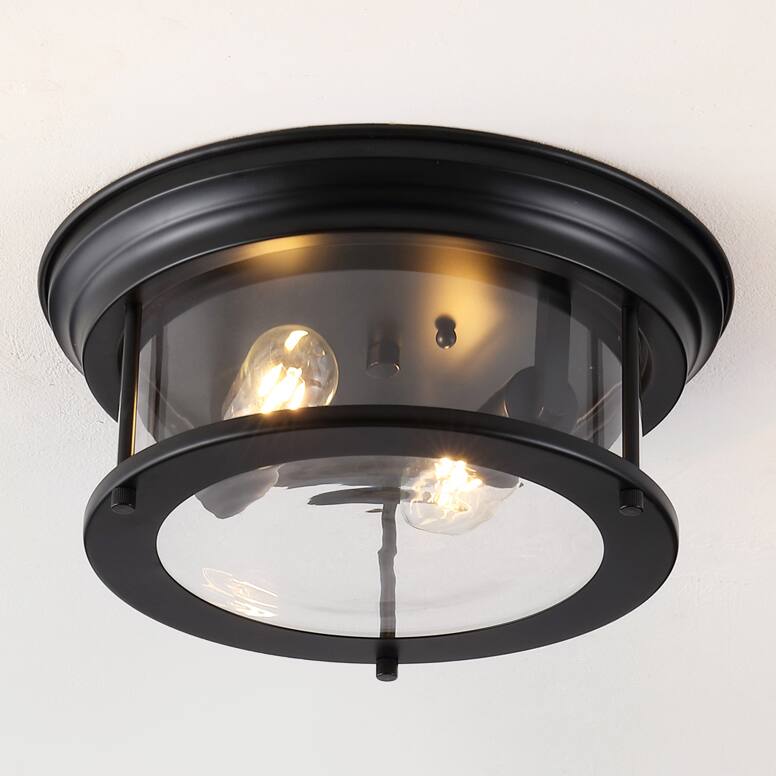 Alt View 1. Jonathan Y - Lauren 13.25" 2-Light Metal/Glass LED Flush Mount, Black - Black.