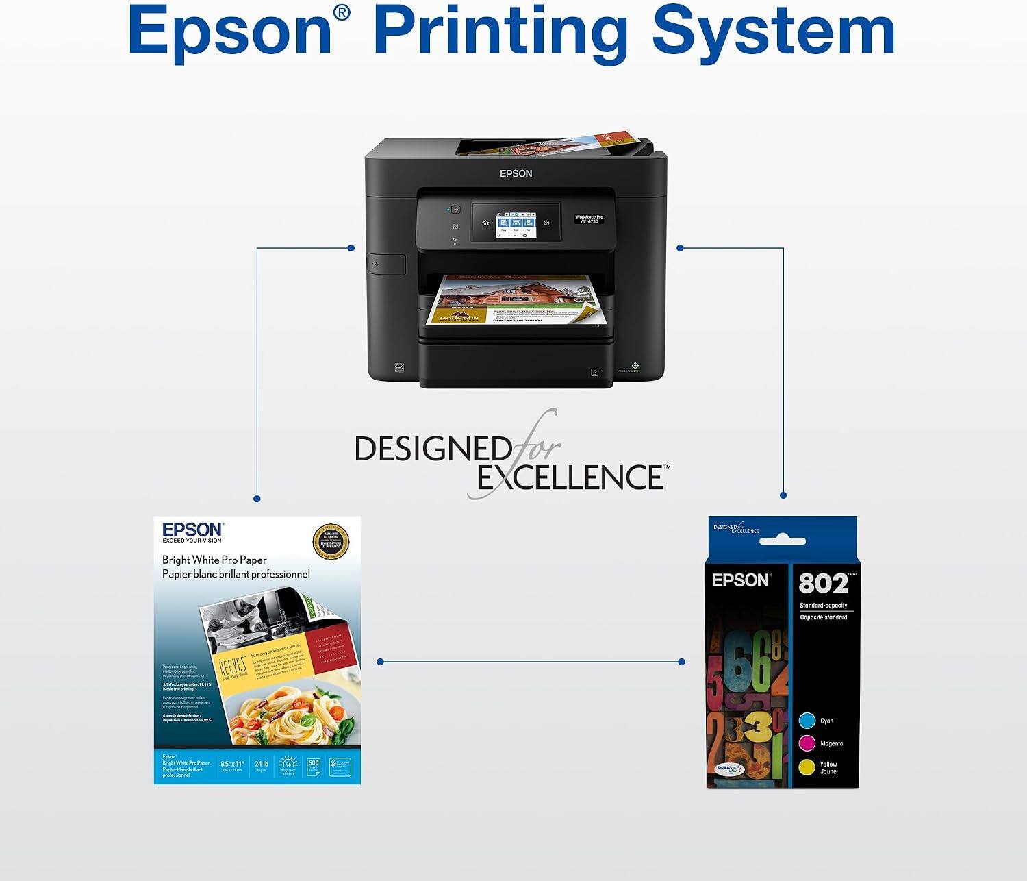 Epson Printing System  
EPSON M - A - CPS  
DESIGNED for EXCELLENCE  
EPSON ELED MUE  
Bright White Pro Paper  
Papier blanc brillant professionnel  
REEVES E VT  
RDE EPSON 802  
Standard-capacity  
CapoT EAS 18  
66%  
Deun 0330  
3 Mogerto  
Taton Jeune
