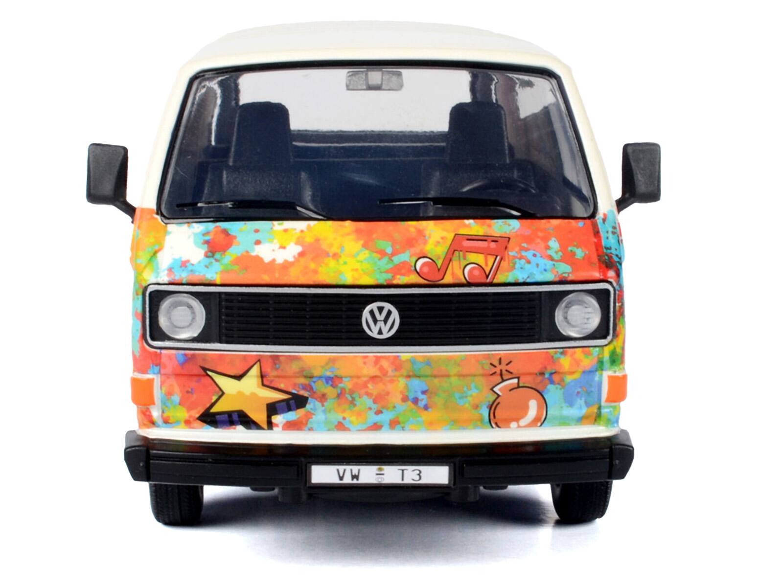 Back. Motormax - Volkswagen Type 2 (T3) Van White Metallic with Graffiti Graphics 1/24 Diecast Model Car by Motormax - White.