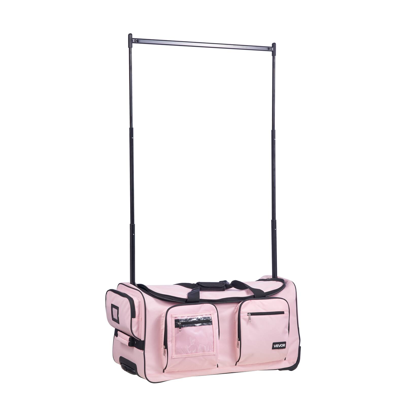 Alt View 5. VEVOR - Dance Bag with Garment Rack, 29 Inch Rolling Dance Duffel, with Wheels, USB Port, Height Adjustable Clothes Rack - Pink.