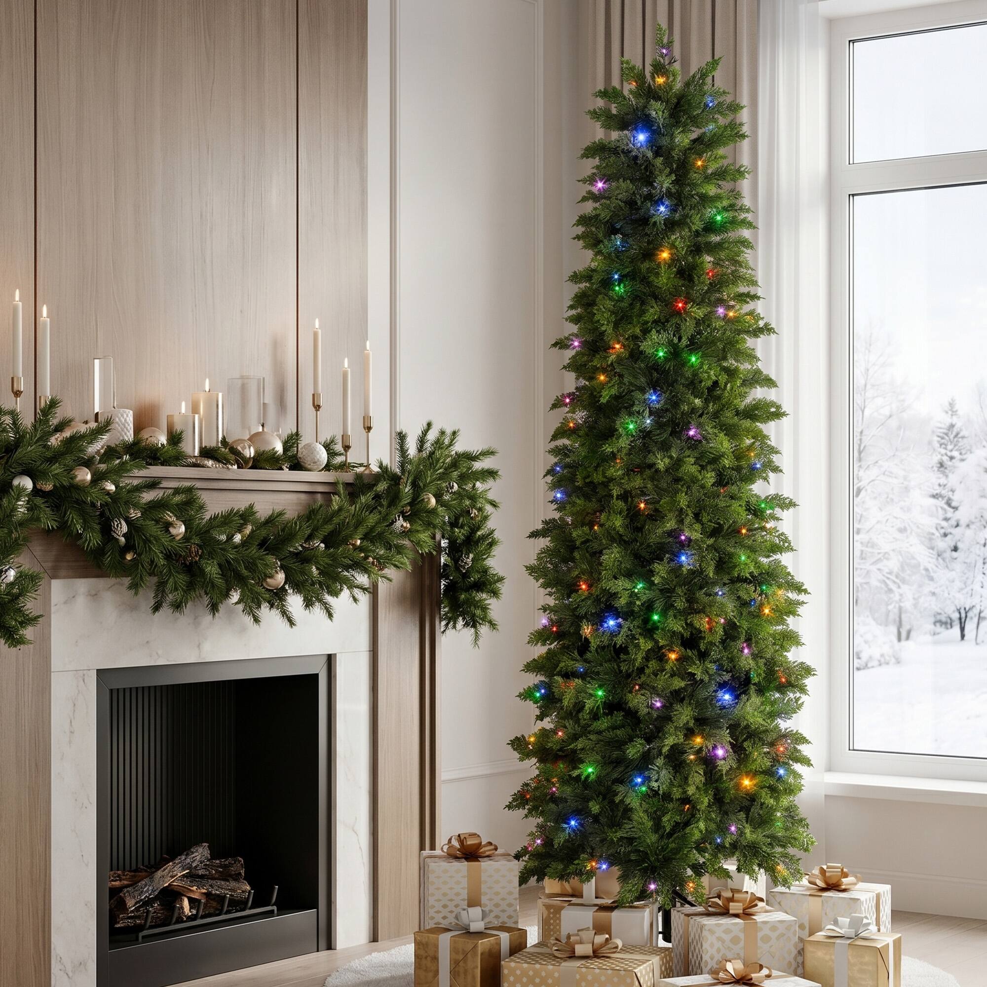 Alt View 9. Glitzhome - 6ft Pre-lit Christmas Artificial Cypress Tree with 200 Twinkling Lights - Multi.