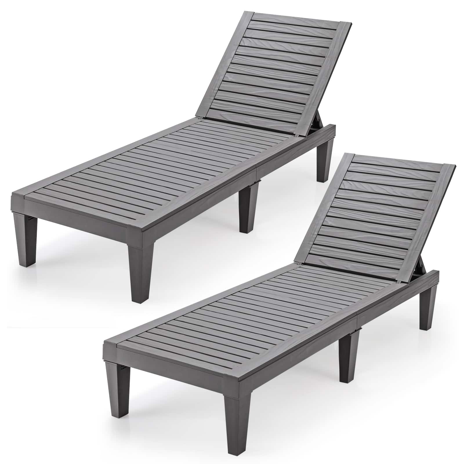 Gymax - Patiojoy 2 PCS Lounge Chair Chaise Recliner Weather Resistant Adjustable Outdoor - Gray