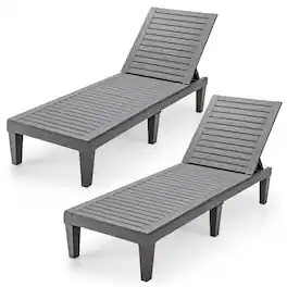Gymax - Patiojoy 2 PCS Lounge Chair Chaise Recliner Weather Resistant Adjustable Outdoor - Gray