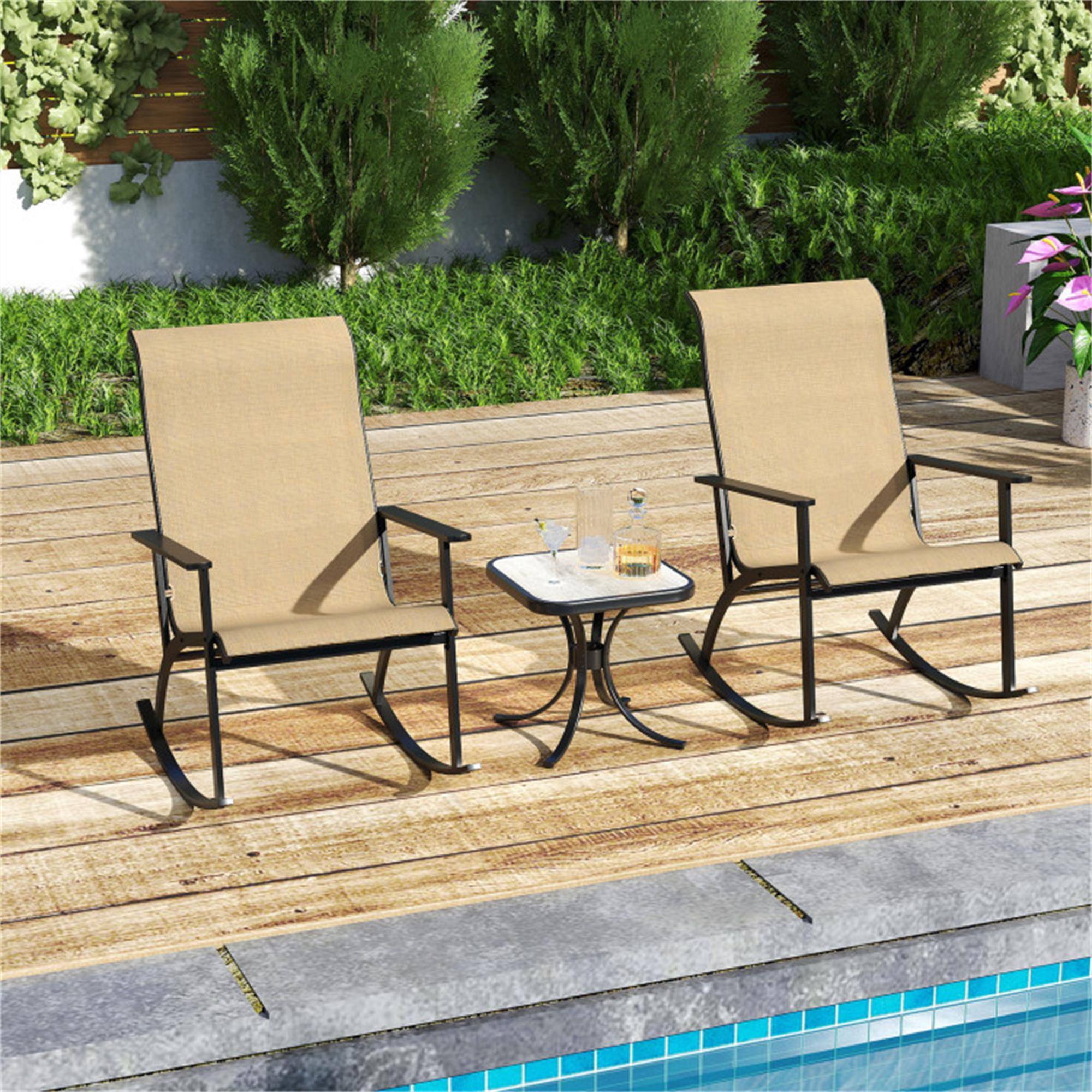 Alt View 2. Boyel Living - Brown Heavy-Duty Rocking Bistro Chairs and Table Set 340-in W x 410-in D x 255-in H - Brown.