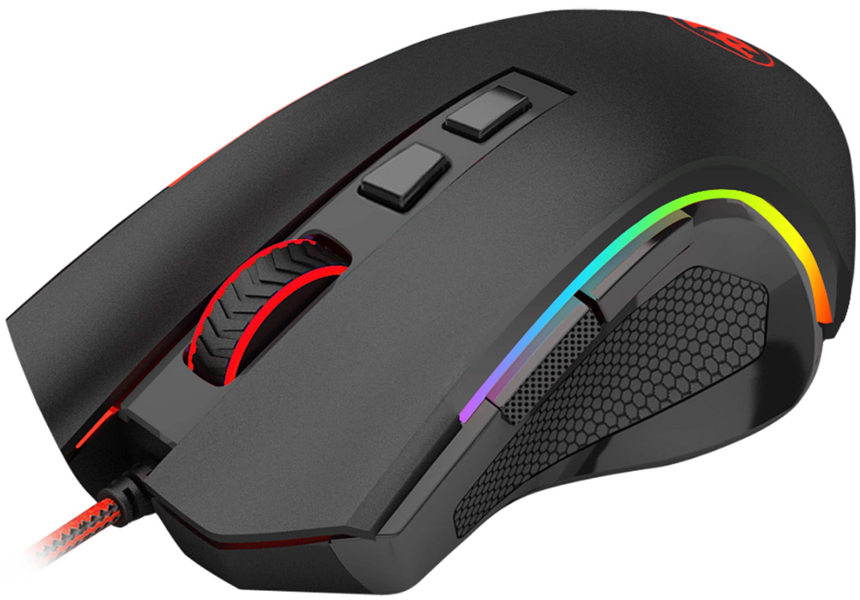 Angle. REDRAGON - M602A-RGB Wired Gaming Mouse, 7200 DPI, RGB, 8 Backlit Modes, Ergonomic, 7 Programmable Buttons for Windows PC Gamers - Black.