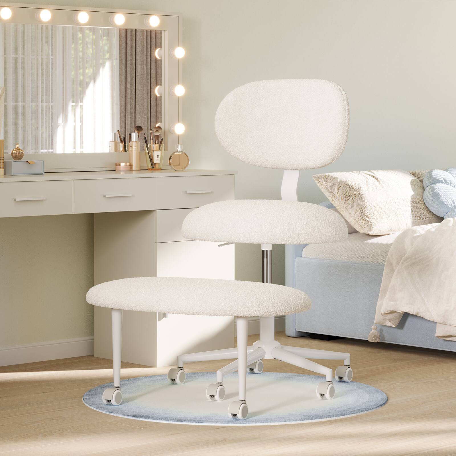 Angle. Pinmoco - Pinmoco - Upholstered Office Chair Adjustable Height Ergonomic Office Chair with Lumbar Support and Wheels - Off-White.