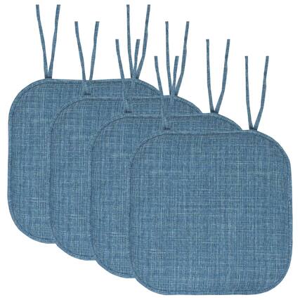 Front. Sweet Home Collection - Aria Memory Foam Non-Slip 16" x 16" Chair Cushion Pad with Ties, 4-Pack - Blue.
