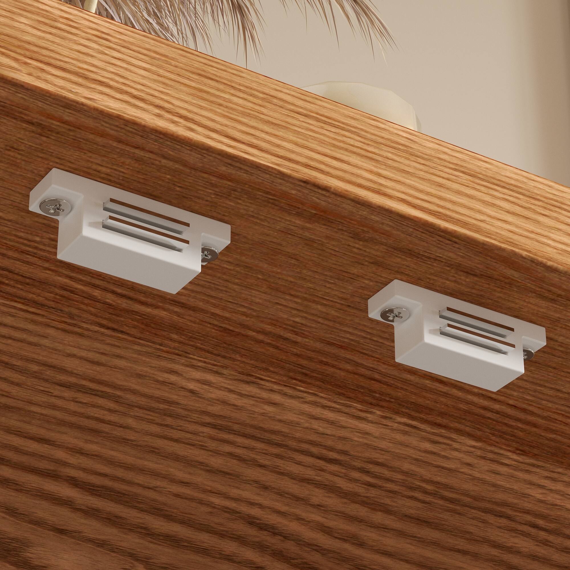 Alt View 9. Famapy - Famapy Wooden Buffet with Glass Doors: Patterned Interior & Classic Handles Sideboards - Wooden.