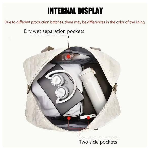 Alt View 7. Wikistore - Three-dimensional Diamond Patterned Small Square Tote, Crossbody bag with Dry Wet Separation & Double-sided Pockets - Purple.