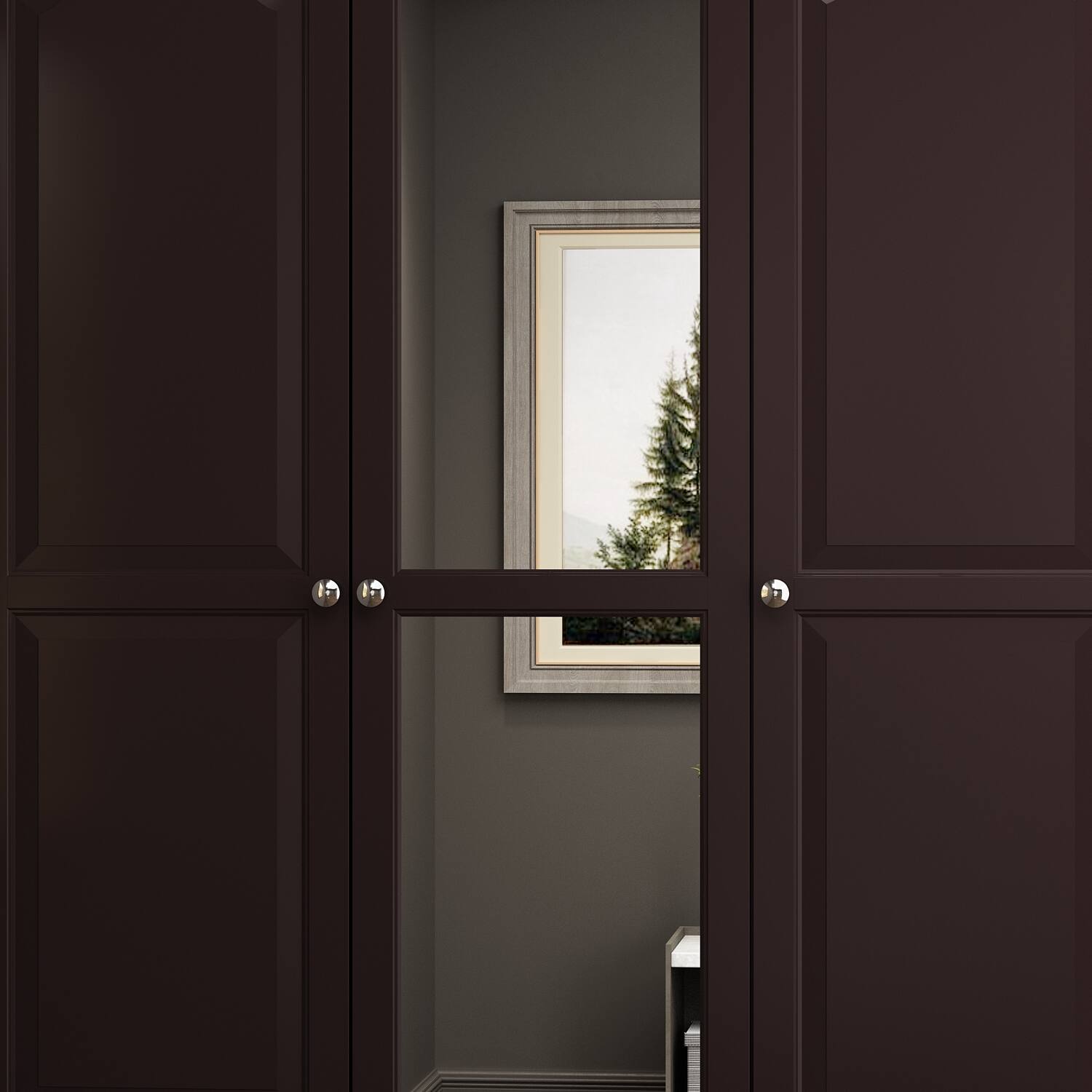 Alt View 1. FUFU&GAGA - FUFU&GAGA Wood - Look Wardrobe: Timeless Storage with Glass Accents - Brown.