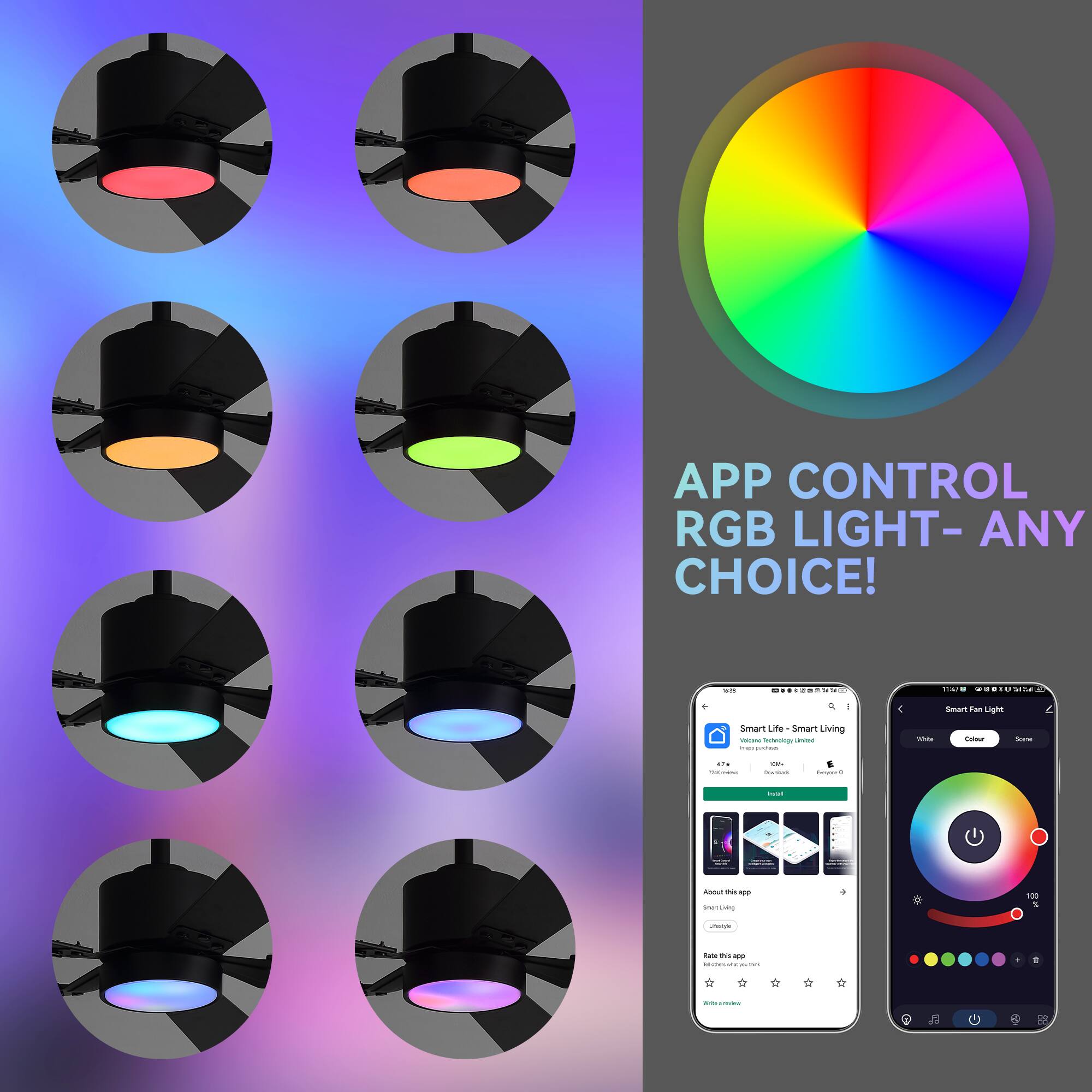 APP CONTROL RGB LIGHT- ANY CHOICE!  
Smart Life - Smart Living  
Smart Fan Light