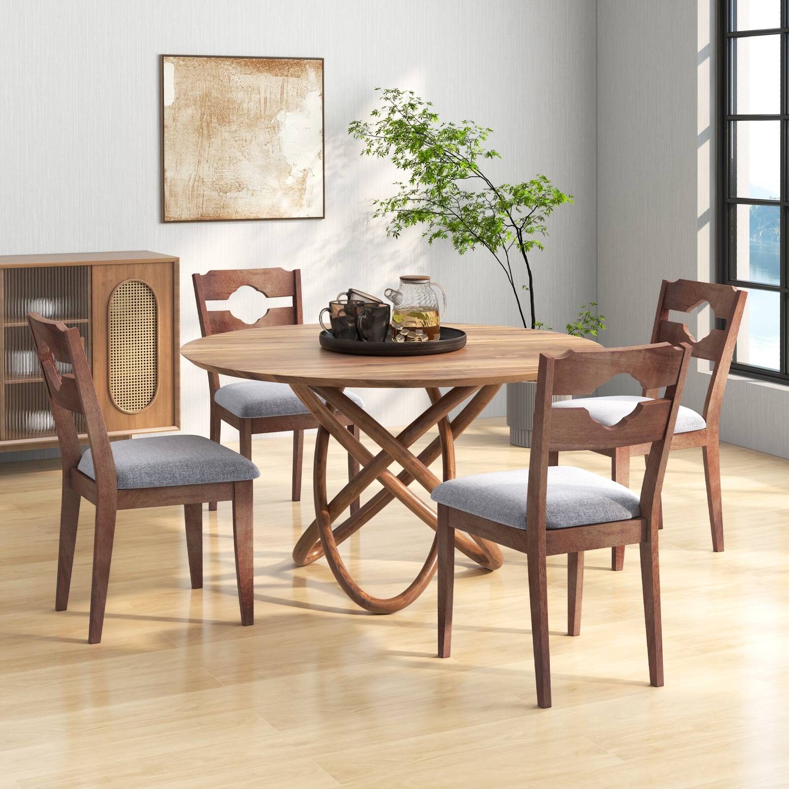 Alt View 3. Costway - Costway Dining Chair Set of 4 w/ Padded Seat High Back Rubber Wood Frame Kitchen Chairs - Brown,Grey.