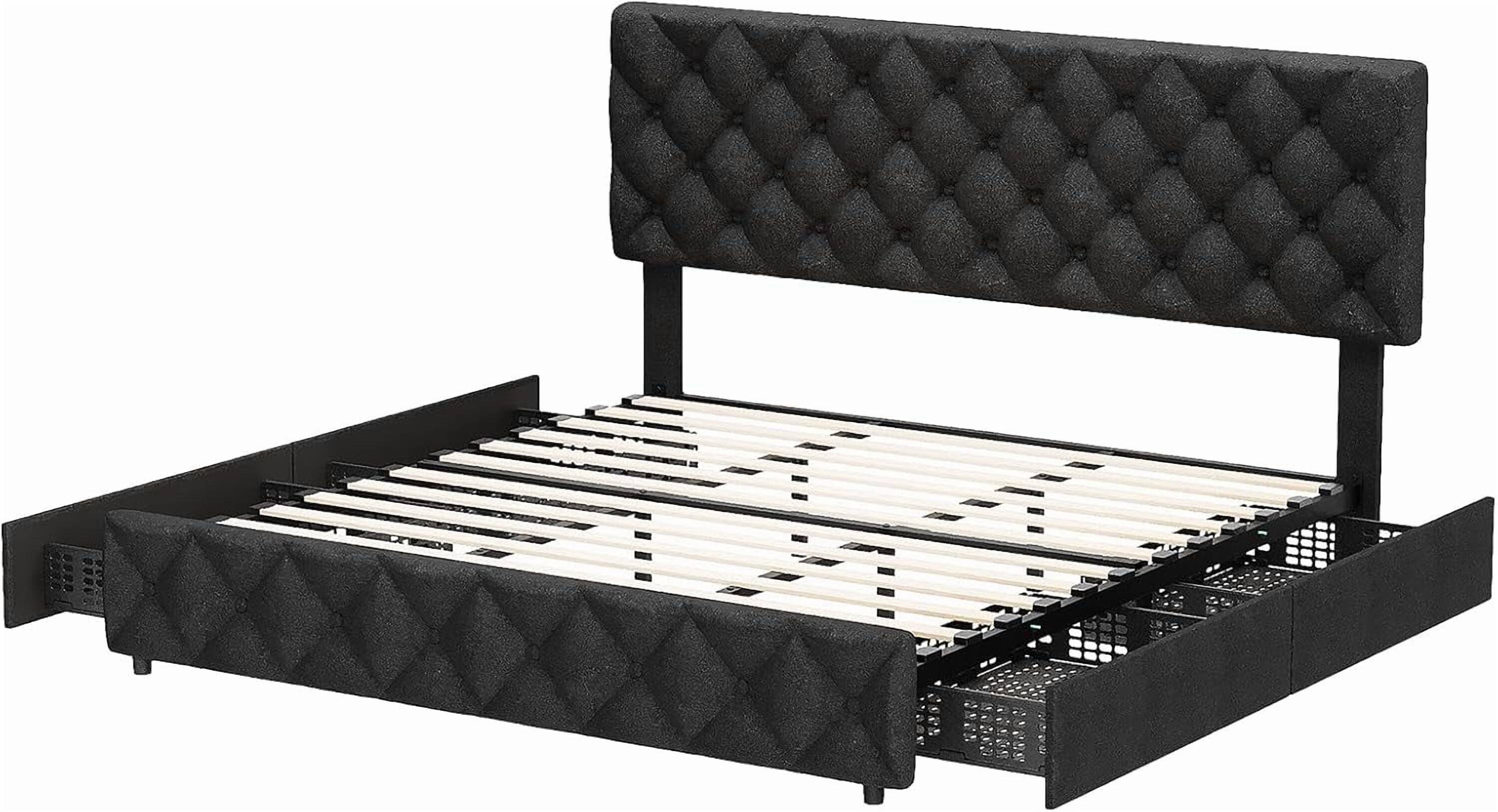Left. Jojoka - King Bed Frame with 4 Storage Drawers, Adjustable Headboard, Black, Space-Saving & Sturdy - Black.