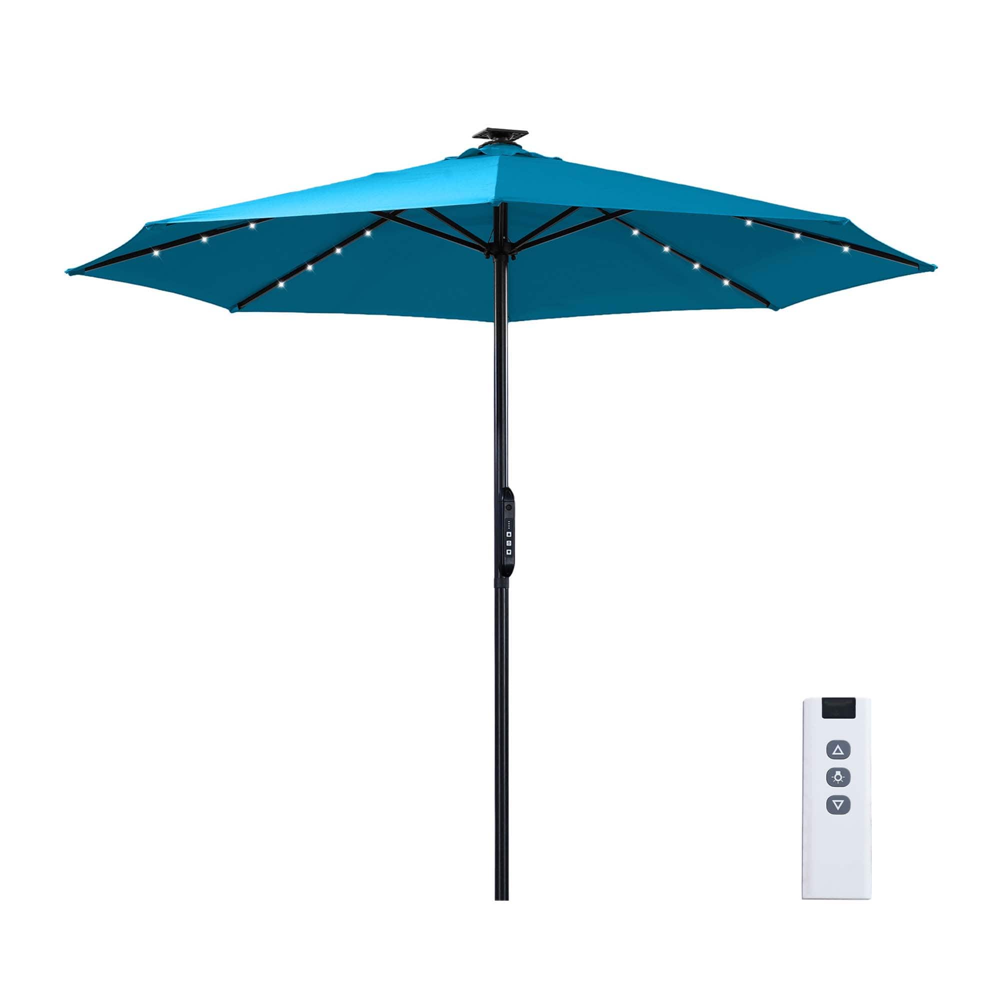 Mondawe - 10ft Electric Patio Umbrella with Remote and LED Light - Blue