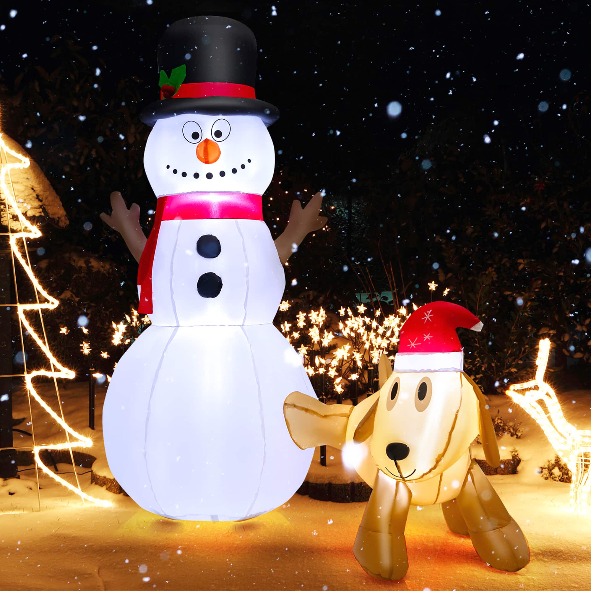 Front. Gymax - Gymax 6FT Inflatable Christmas Snowman With Dog Holiday Decor w/ Bright LED Lights - Multicolored.