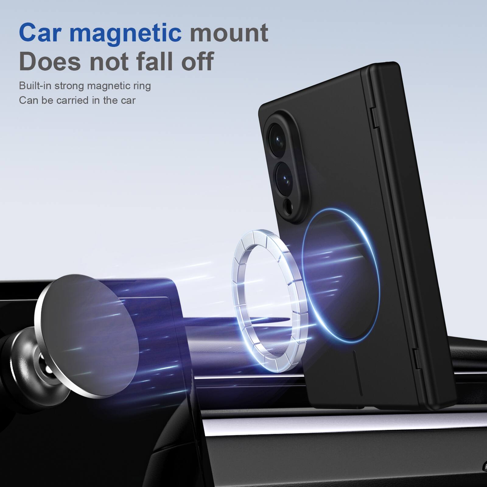 Car magnetic mount  
Does not fall off  
Built-in strong magnetic ring  
Can be carried in the car