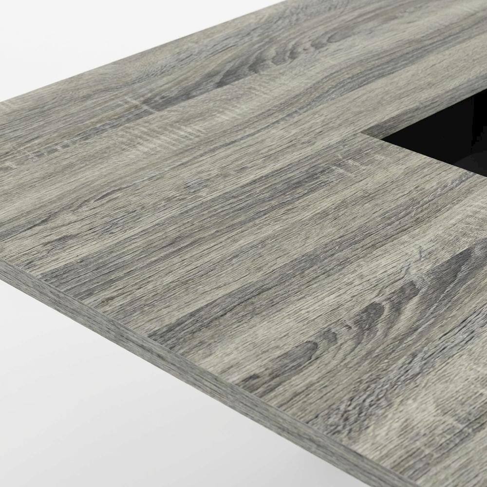 Alt View 1. BisonOffice - L-Shape Desk with Bookshelf, French Oak Grey/Black, Modern Computer Workstation - French Oak Grey/Black.