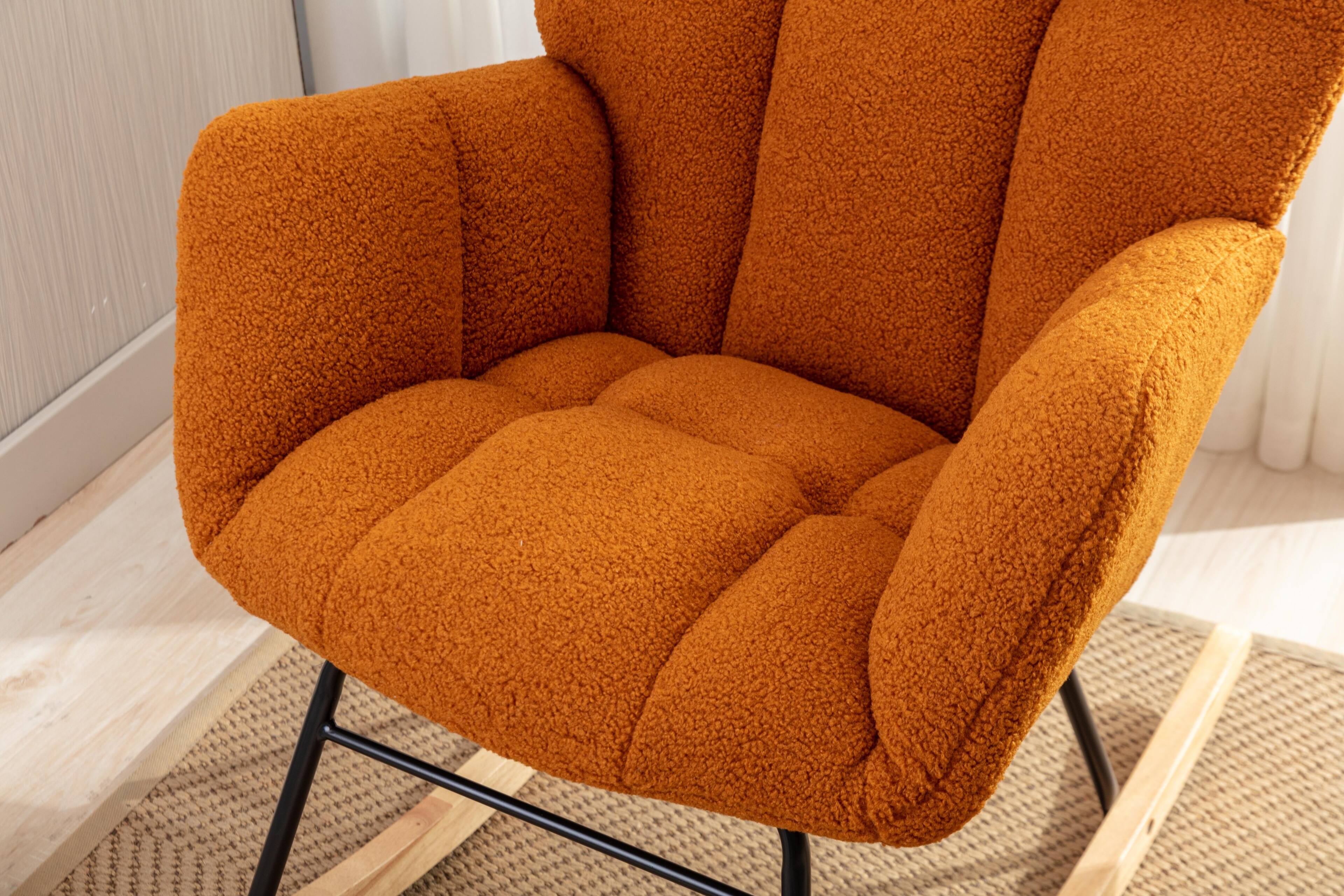 Back. Anysun - Teddy Fabric Rocking Gilder Nursery Chair For Living Room Indoor - Caramel.