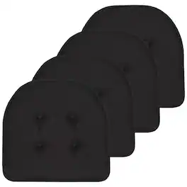 Sweet Home Collection - Solid Color U Shaped Memory Foam 17" x 16" Chair Cushions, 4-Pack - Black