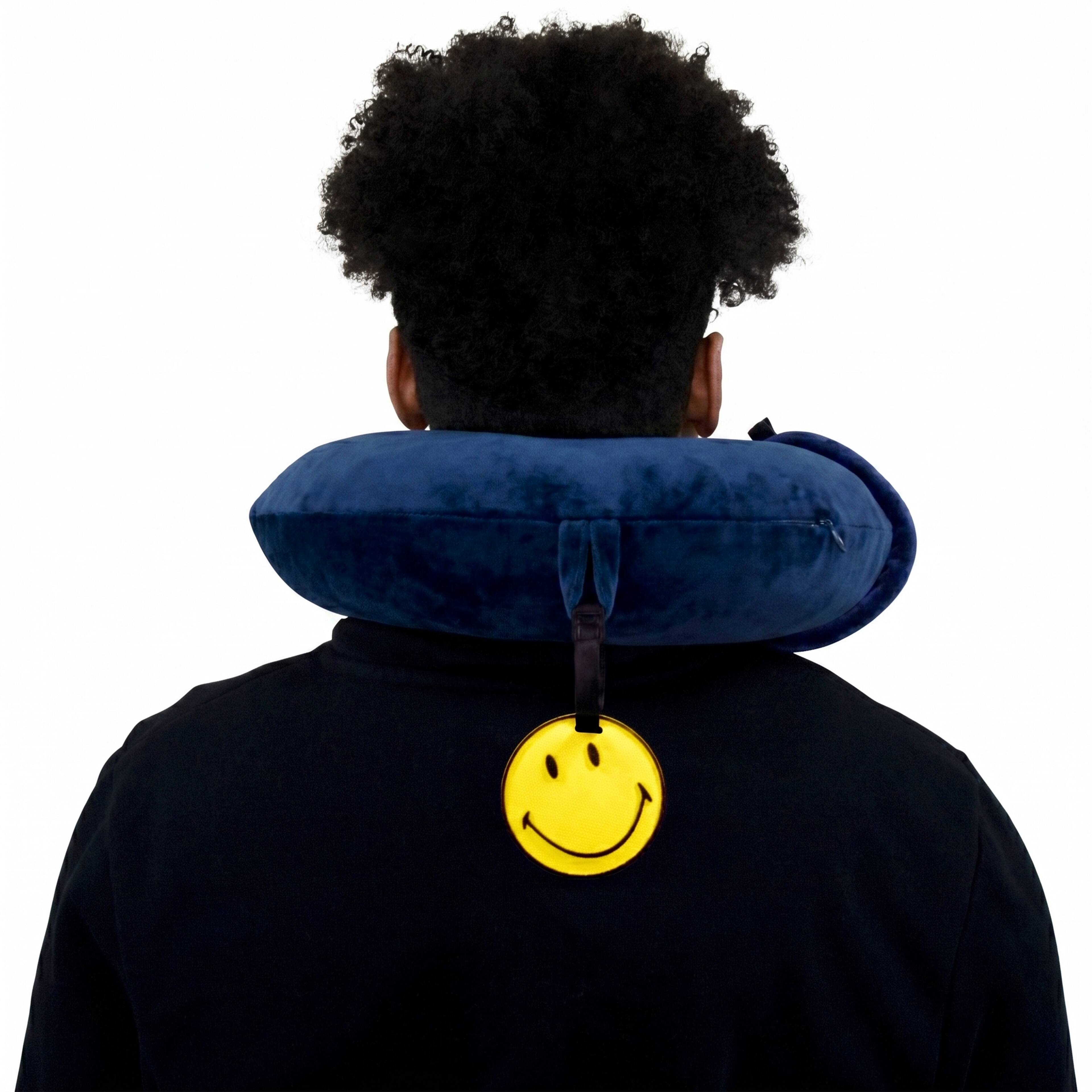 Alt View 2. Smiley World - SMILEY Navy Smiley Patch Marshmallow Memory Foam Travel Pillow - Navy.