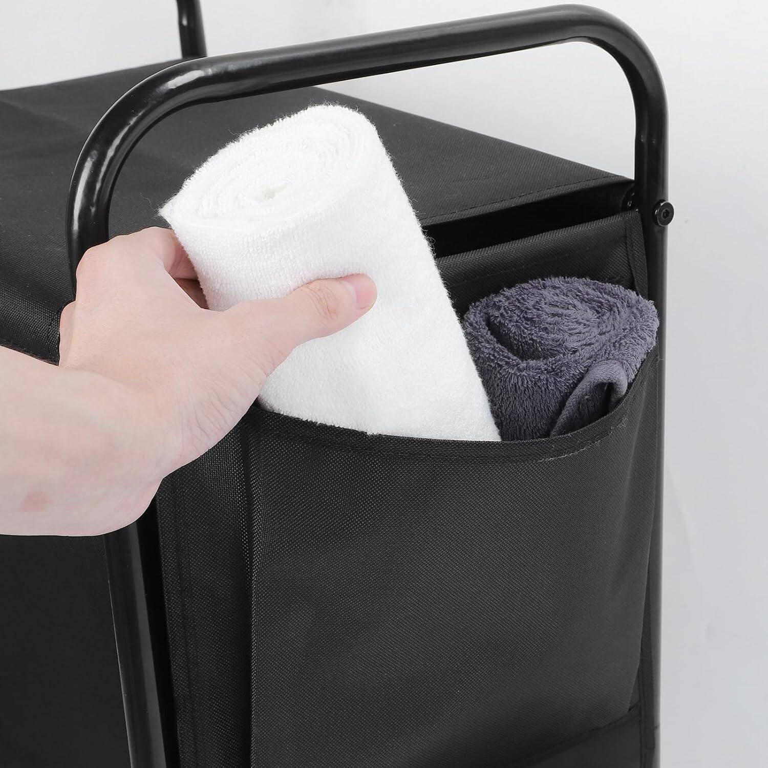 Alt View 1. Oumilen - Rolling Laundry Hamper Cart with Lid – Matte Black Metal Frame & Waterproof Fabric Basket - Black.