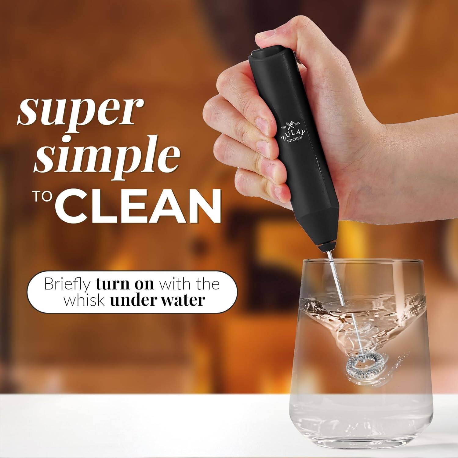 super simple to clean  
Briefly turn on with the whisk under water