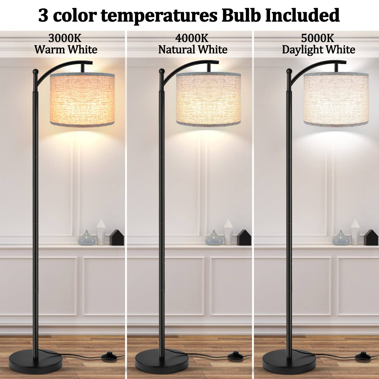 3 color temperatures  
Bulb Included  

3000K  
Warm White  

4000K  
Natural White  

5000K  
Daylight White