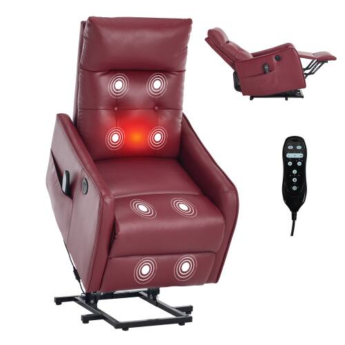 Front. Akoasm - PU Single Motor Power Lift Massage Chair Recliner Chair with Heat for Elderly, One USB for Charging-Red - Red .