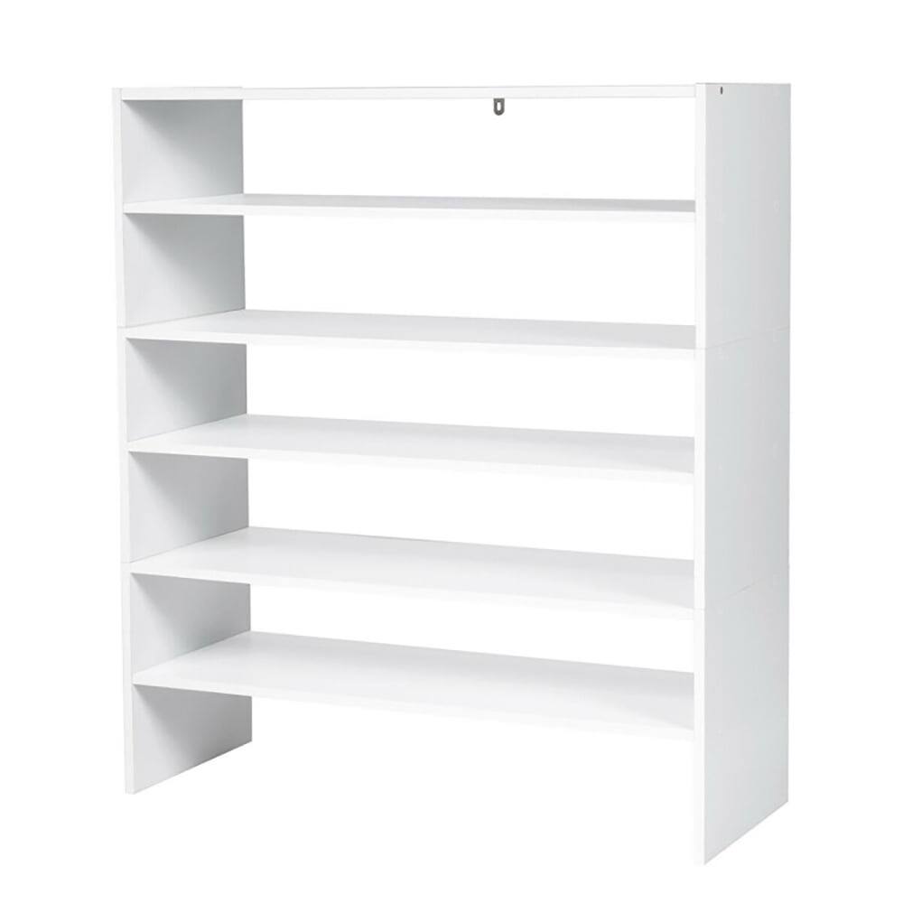 Back. Pefilos - 3 Pieces 31-Inch Stackable Multi-Shape Shoe Rack-White, Shoe Storage Organizer for Entryway & Closet - White.