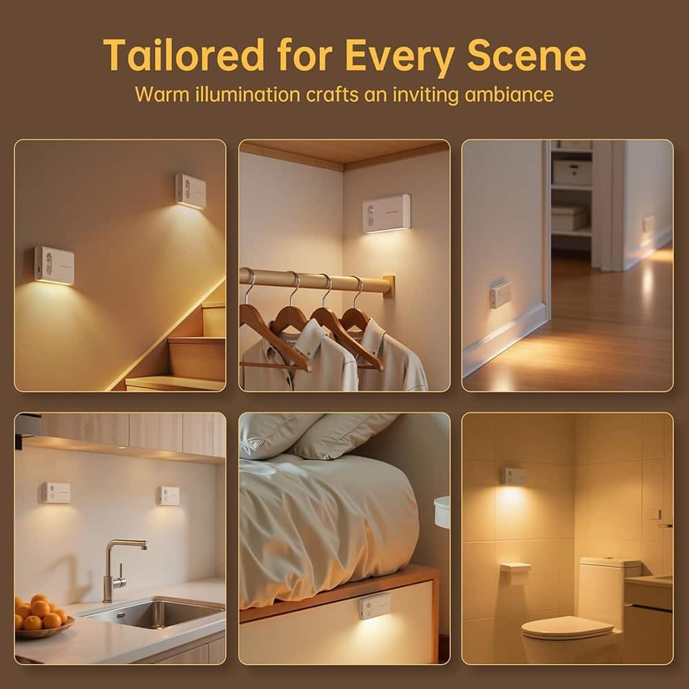 ACJPR - Motion Sensor Stair Night Lights, Rechargeable Wireless LED Closet Lights with Adjustable Brightness and Direction, 3-Pa