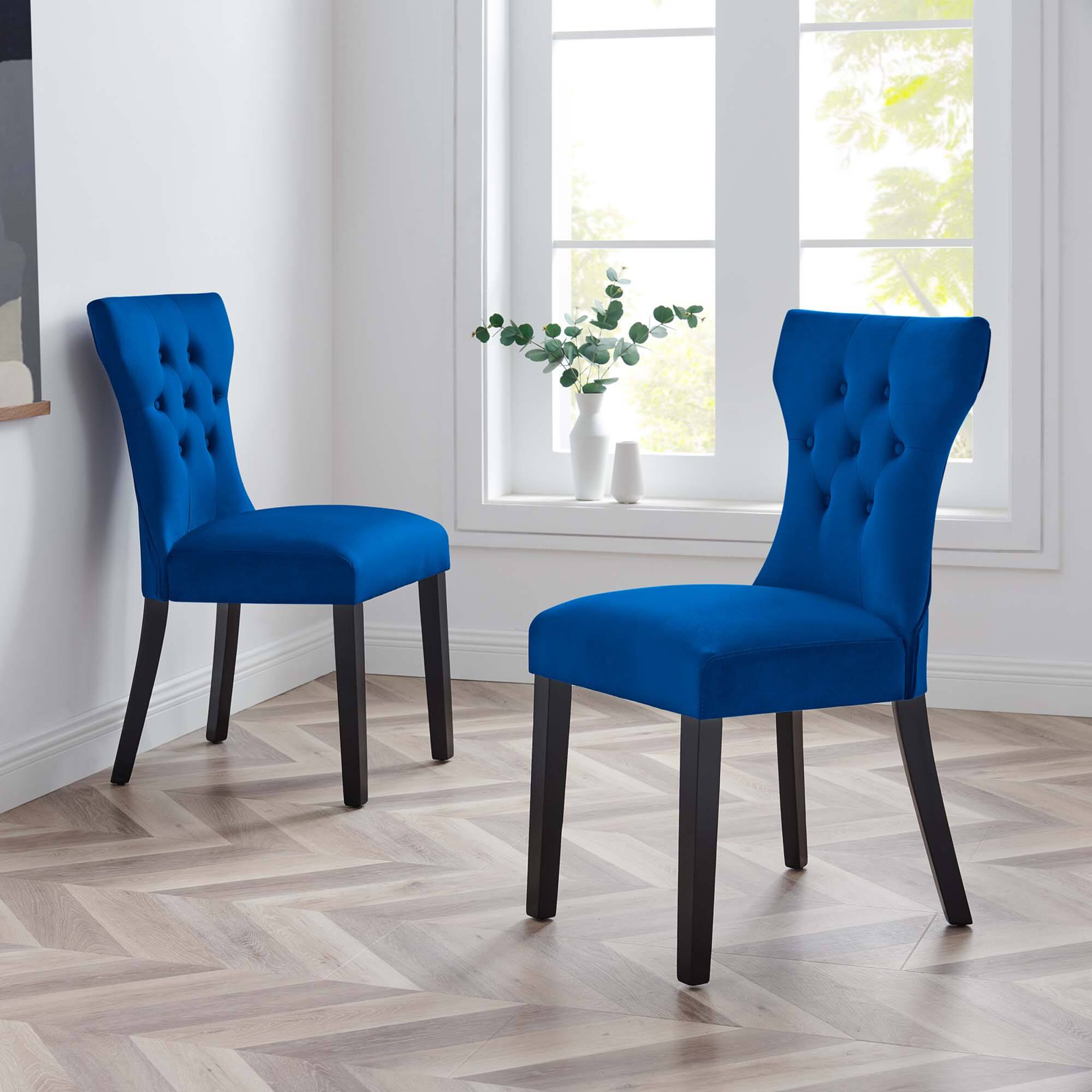 Silhouette Performance Velvet Dining Chairs Set of 2 by Modway - Navy