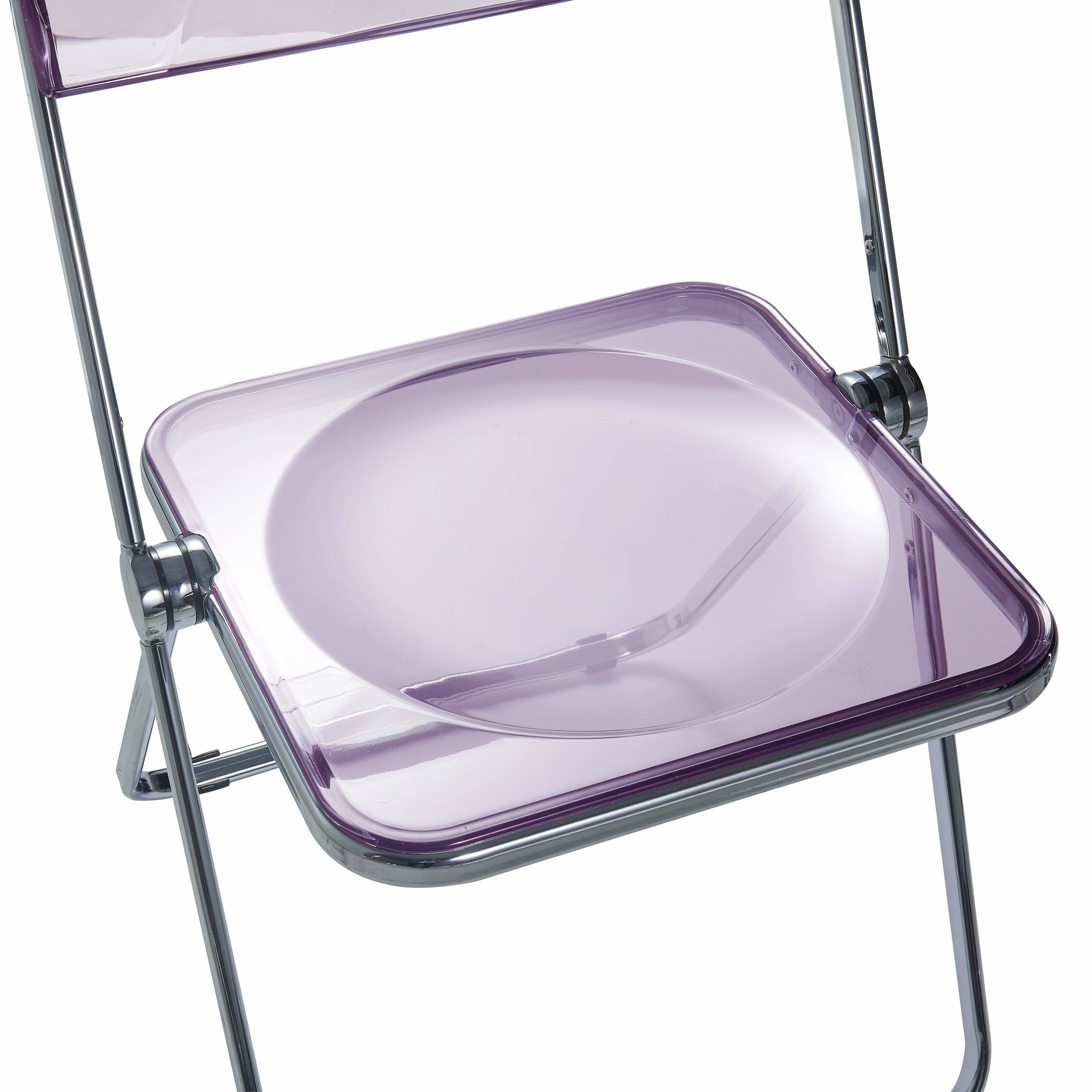 Alt View 7. LeisureMod - Lawrence 2-PCS Clear Accent Chair, Folding Acrylic Design with Chrome Frame, Portable Assembled Seating - Magenta.