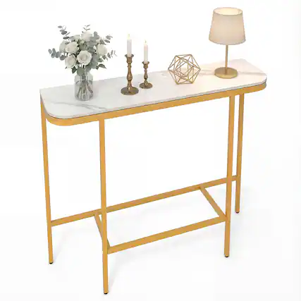 Front. Costway - Costway Entryway Table with Faux Marble Top and Metal Frame for Hallway, Living Room - White and Gold.