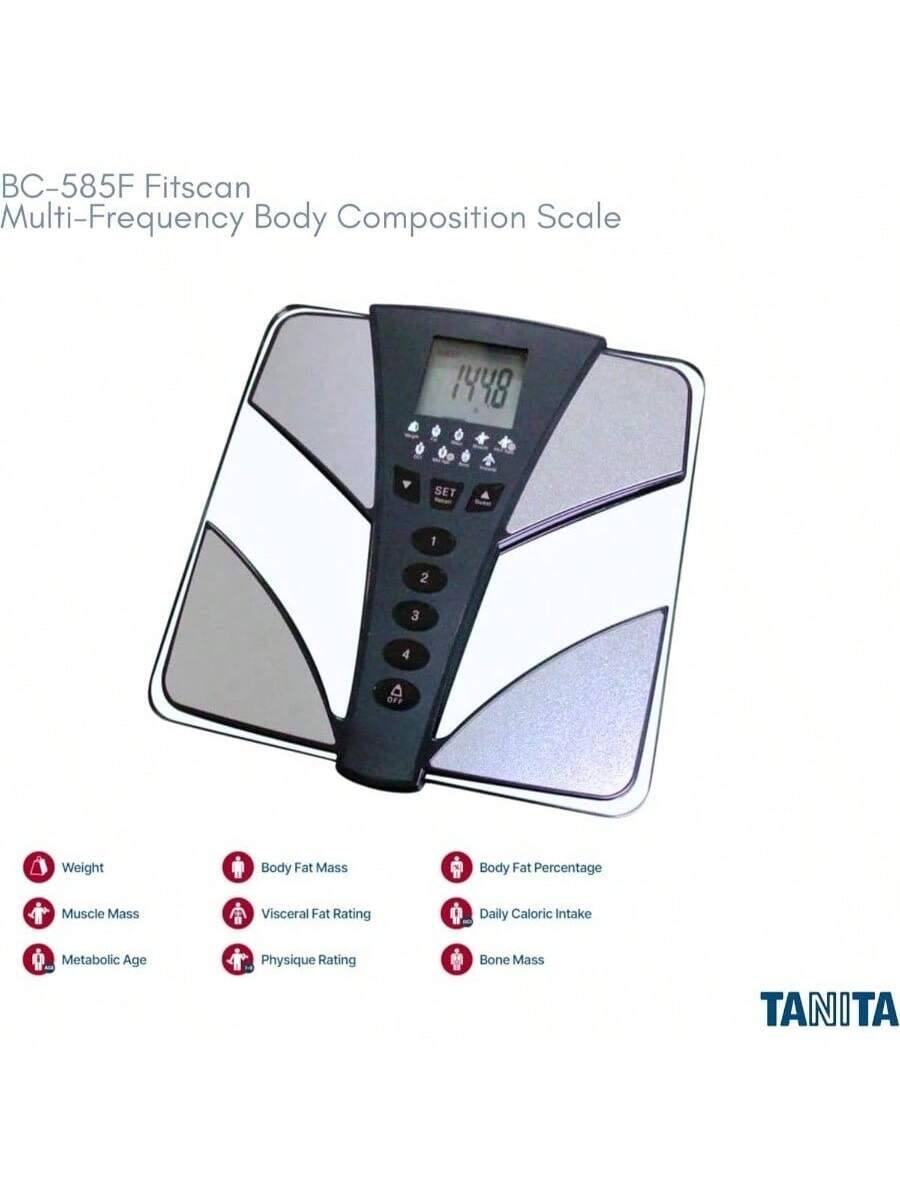 BC-585F Fitscan Multi-Frequency Body Composition Scale

- Weight
- Body Fat Mass
- Body Fat Percentage
- Muscle Mass
- Visceral Fat Rating
- Daily Caloric Intake
- Metabolic Age
- Physique Rating
- Bone Mass

TANITA