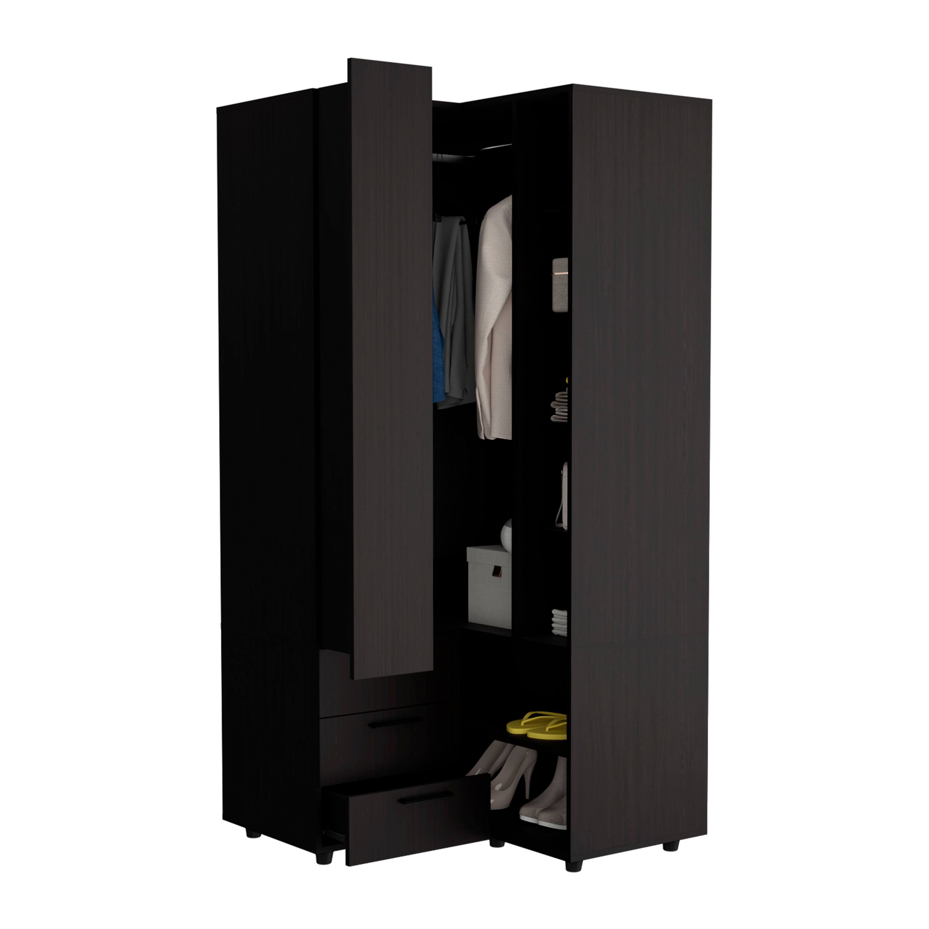 Alt View 2. TuHome - Toulouse Corner Armoire With Double Doors And Interior Shelves, Space-Saving Wardrobe - Black.
