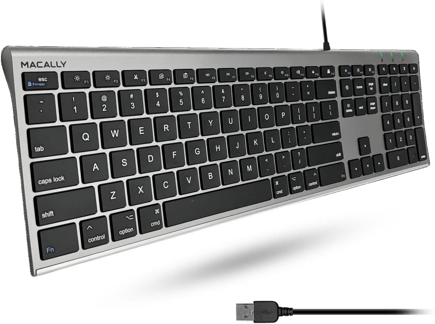 Macally - Ultra-Slim USB Wired Computer Keyboard - Works Great as Both a Windows or Wired Mac Keyboard - Space Gray - Space Grey