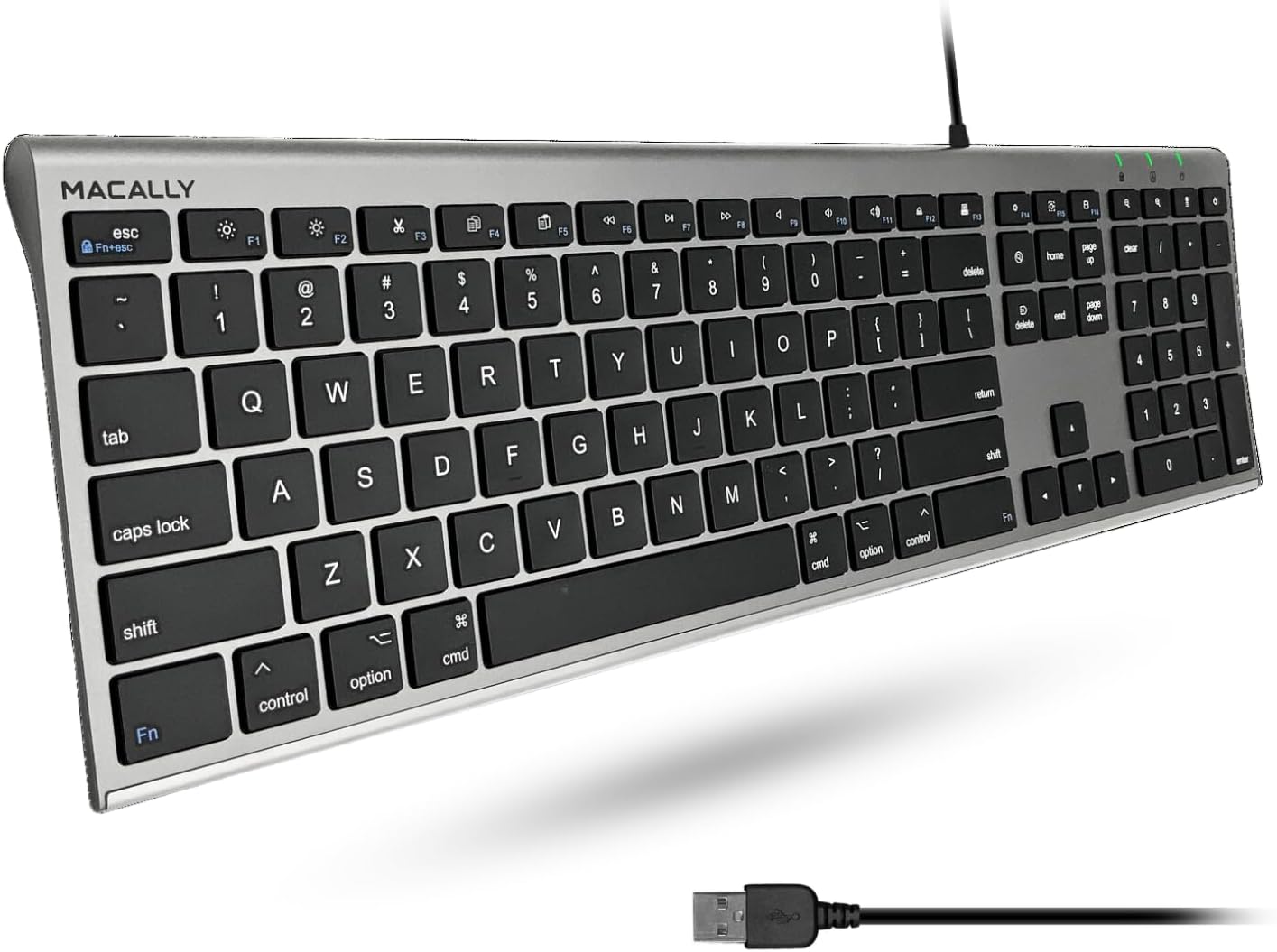 Macally - Ultra-Slim USB Wired Computer Keyboard - Works Great as Both a Windows or Wired Mac Keyboard - Space Gray