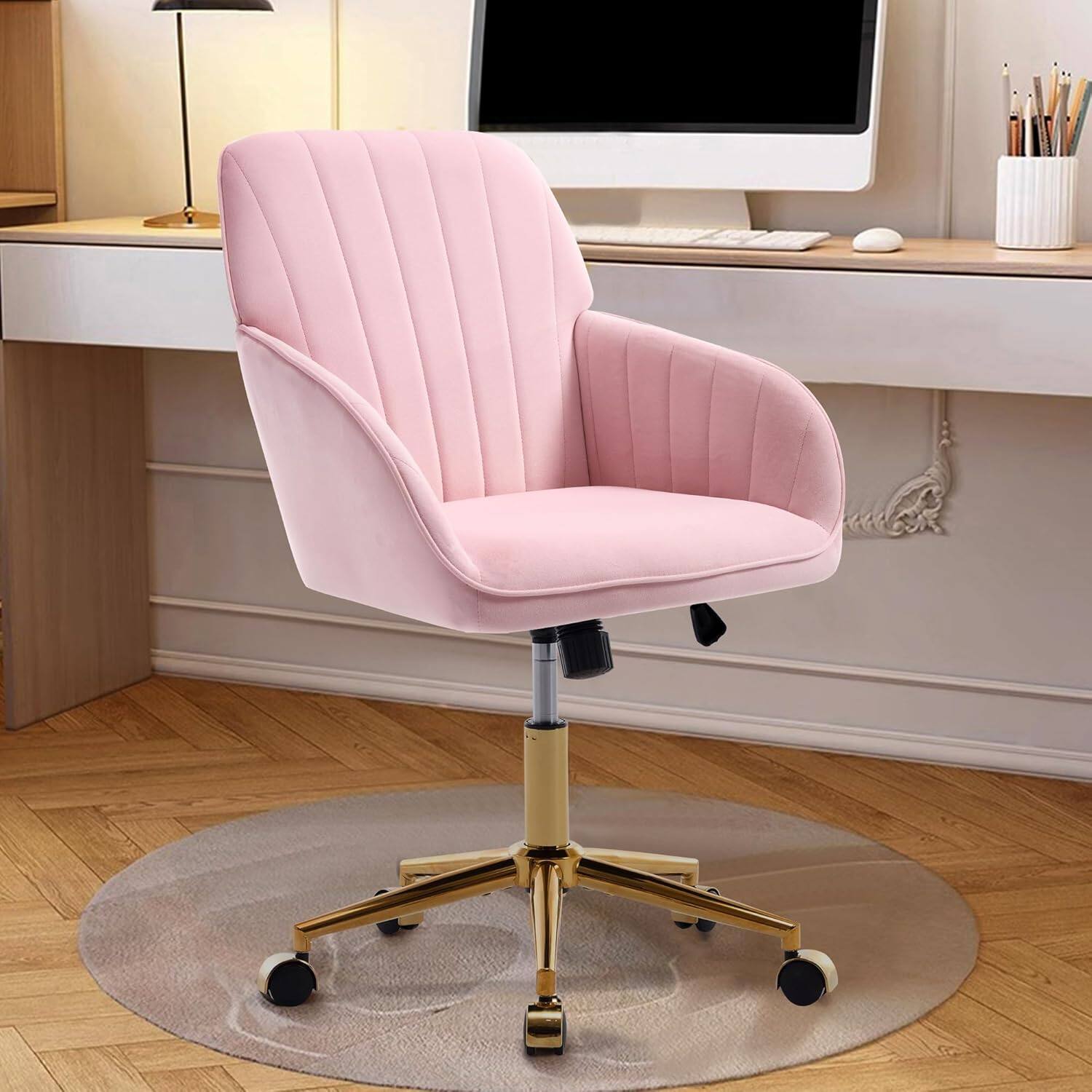 Alt View 7. Trinkets Crazed - 24.6" Velvet Office Chair, Ergonomic Swivel Desk Chair with Memory Foam Seat - Adjustable Height Computer Chair - pink.