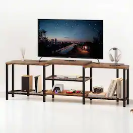 GARVEE - LED TV Stand, with Power Outlets, Up to 75 Inch - Rustic Brown