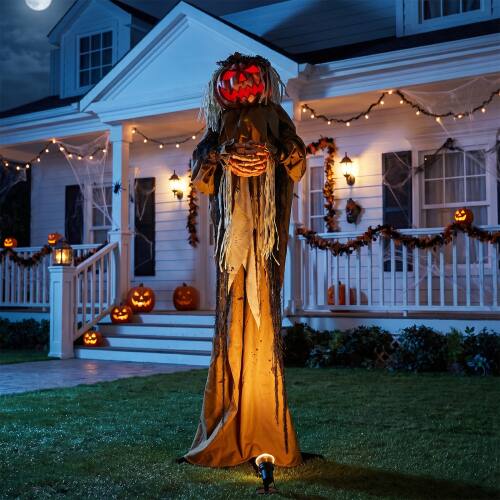 Alt View 9. Winado - 5.5FT Halloween Pumpkin Man Prop with Lighted Eyes, Head Falling Off Scary Sound for Indoor Outdoor Holiday Decoration - Orange.