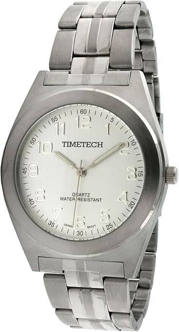 Timetech - Men's Water Resistant Dial Stainless Steel Bracelet Watch - Silver